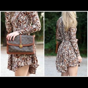HM FALL BROWN FLORAL LONG-SLEEVE DRESS